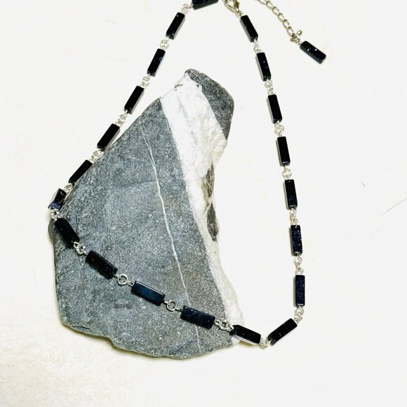 Dark Blue Goldstone Short Adjustable  Necklace - Picture 3 of 11